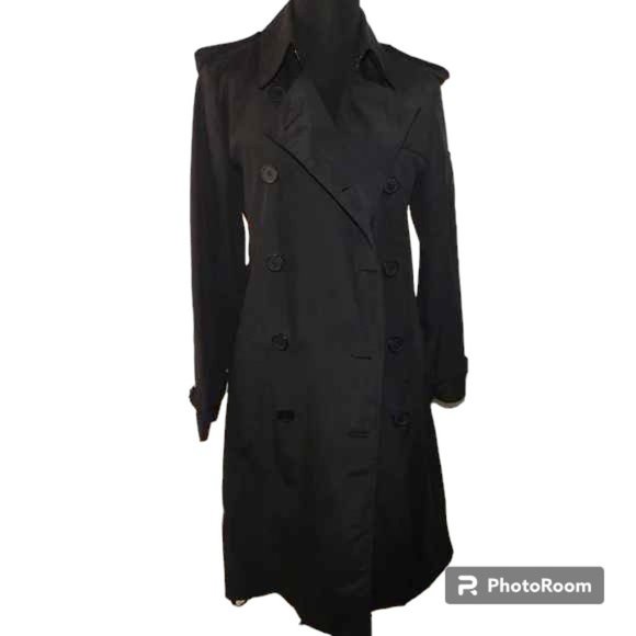 Norma Kamali Double Breasted Belted Black Trench Coat Size Medium Career - Picture 12 of 15